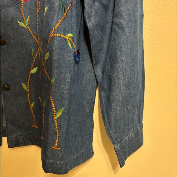Haband Blue Denim Jacket with Colorful Floral Embroidery - Picture 7 of 10